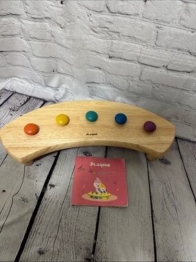 Like new PlayMe Rainbow Wooden Musical Tap Bench - Multicolor with booklet